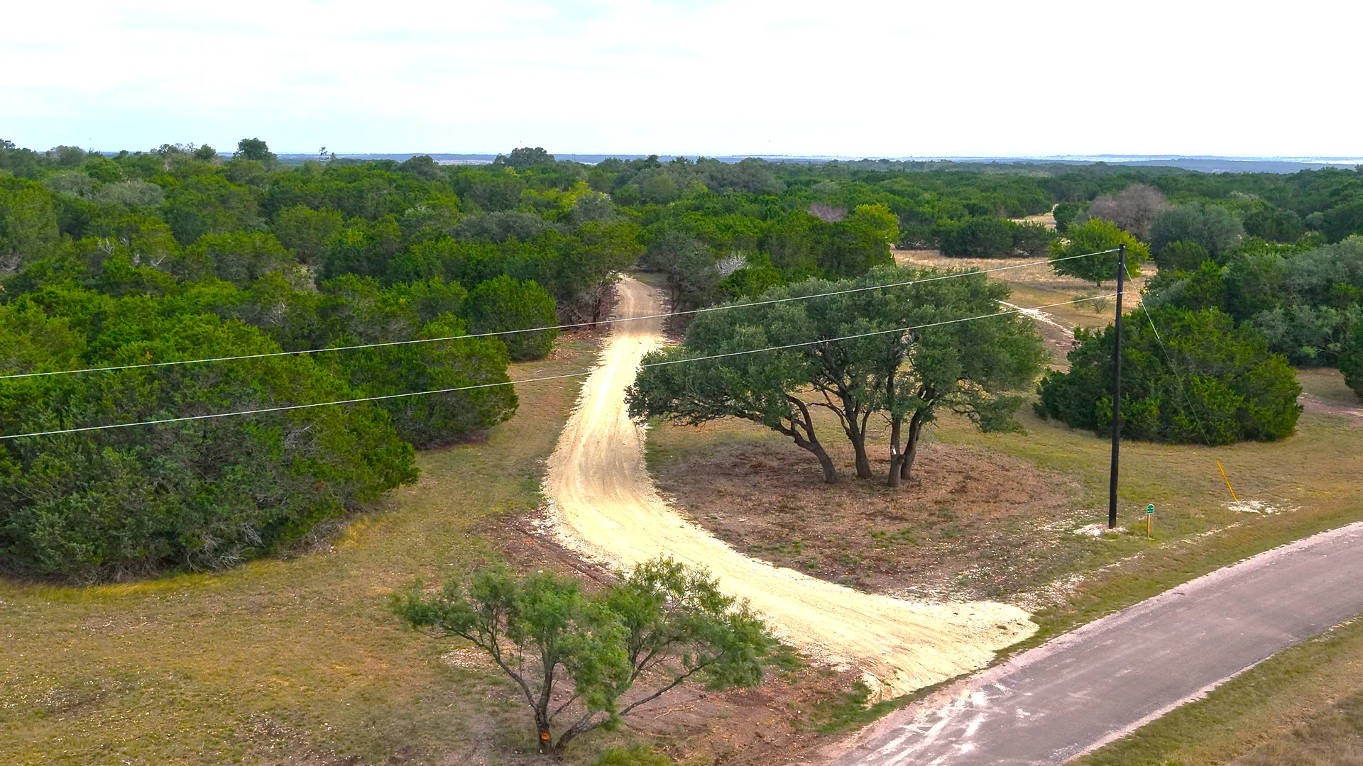 Rolling hardwoods and a gravel drive on Tract 6